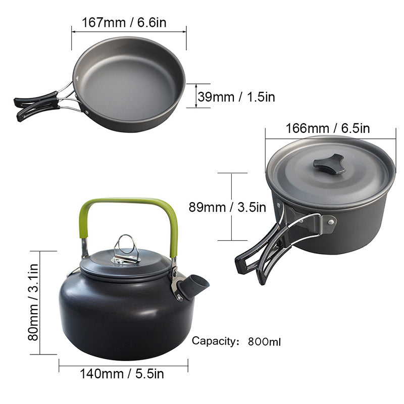 2-3 Person Camping Cookware Set - Pots & Pans